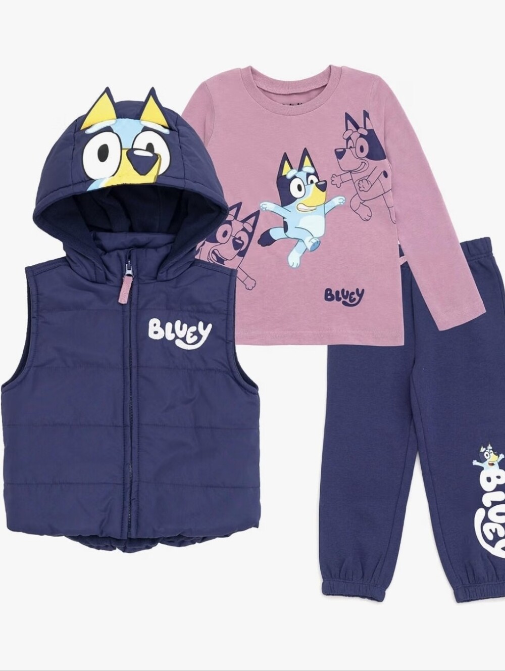 Bluy Kids' Pink & Navy Matching Set with Hooded Vest NWT